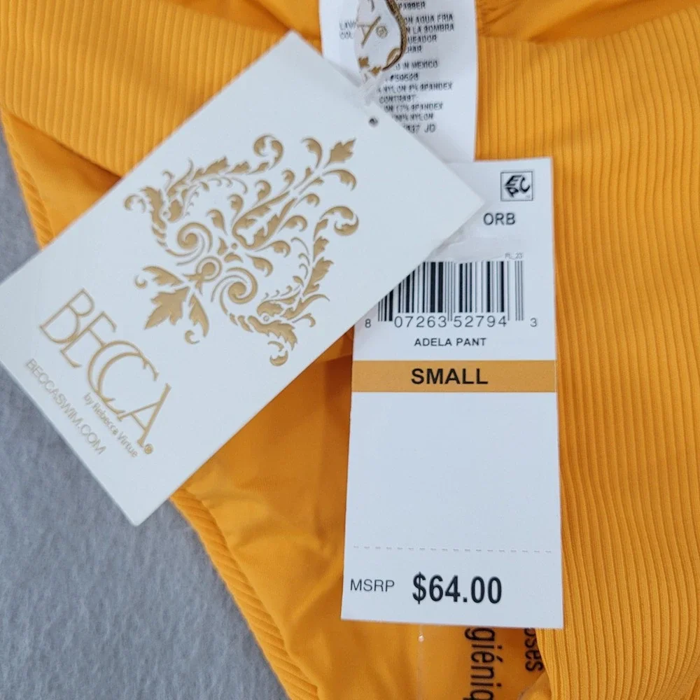 BECCA Ribbed Underwire Bikini Womens Small Orange Lace Up Back - NWT